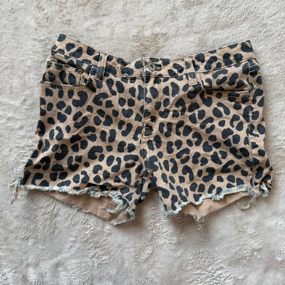 leopard print denim shorts jean‎